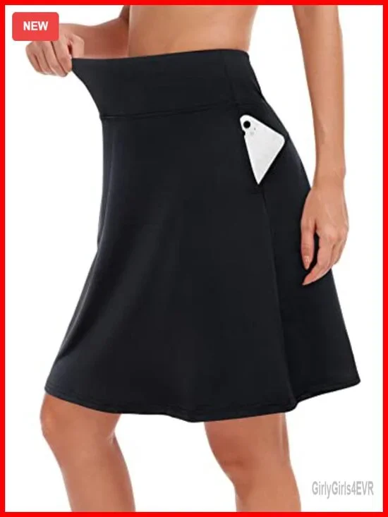 High Waisted Athletic Skort with Shorts Underneath, Knee Length Tennis Golf