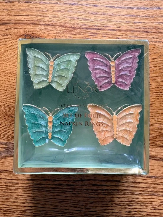 2 sets of Lenox Butterfly Meadow set of 4 Napkin Rings - pastel colors and gold