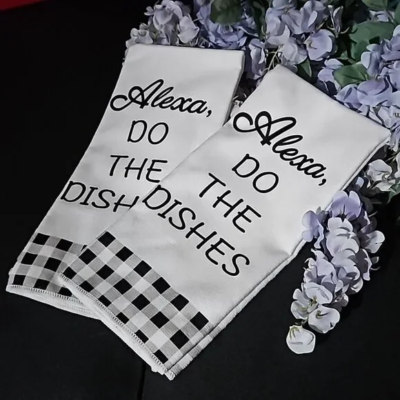 Set  of 2 Black & White Kitchen Towels 