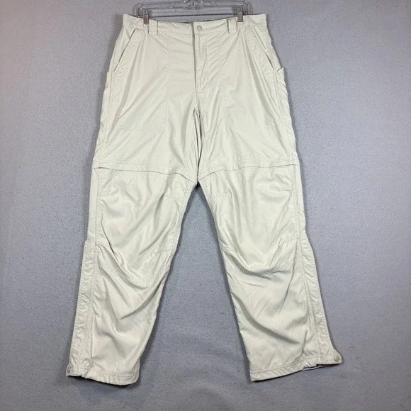 VTG LL Bean Convertible Cargo Pants Men Large Beige Pocket Outdoor Hiking