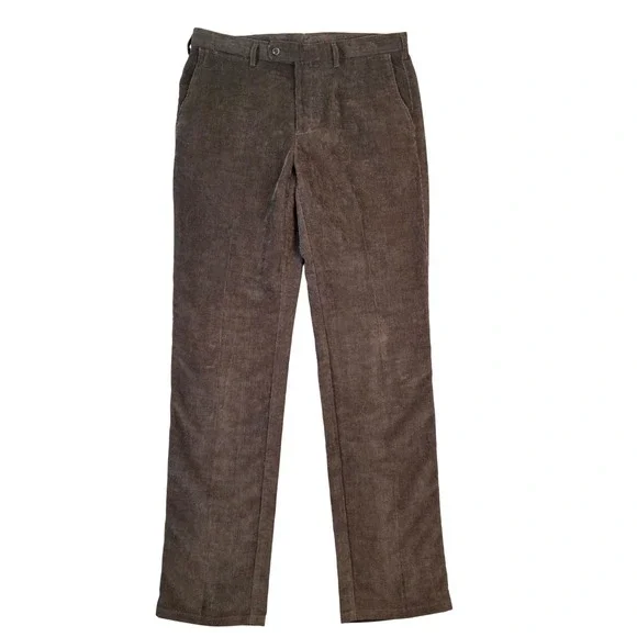 Peter Millar Nanoluxe Brown Corduroy Pants Mens 36x35 Straight Leg Flat Front