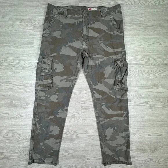 Wrangler‎ Mens Cargo Pants Regular Taper Camo Green 38x30 Stretch Outdoor Casual