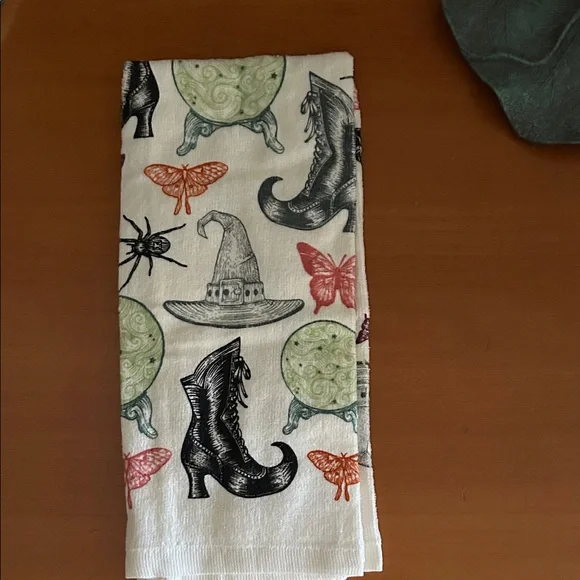 Halloween Themed Kitchen Towel with Witchy Prints