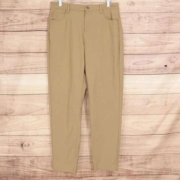 Fabletics Pants Mens 33x34 Beige Slim Khaki Microfiber Travel Casual Chino