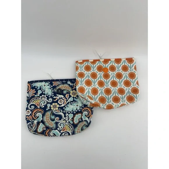 Set of 2 Handmade Fabric Pouches Snap Closure Cosmetic‎ Coin Bags Floral