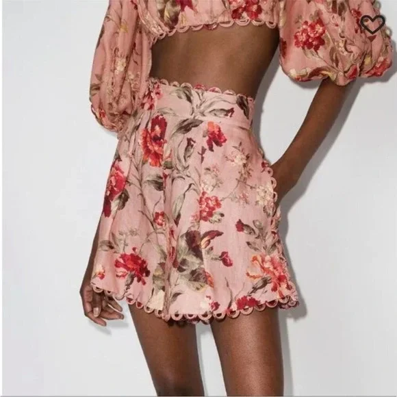 ZIMMERMANN Cassia scallop shorts in floral musk size 1
