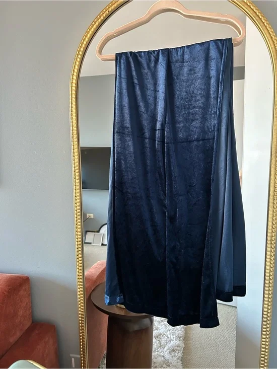 Navy Velvet Midi Skirt - Women's Classic Style