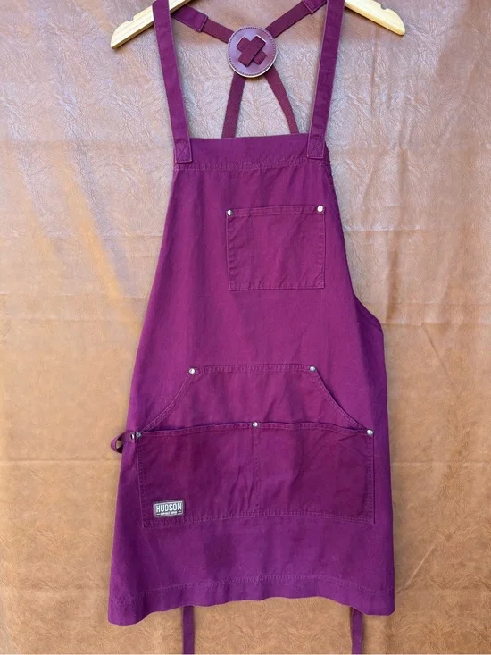 Hudson Durable Goods Maroon Work Apron Cross Back Barista Cafe Utility