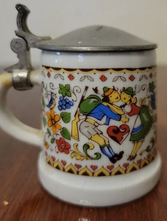 Ceramic Mini Stein with Colorful Folk Dance Motif - White