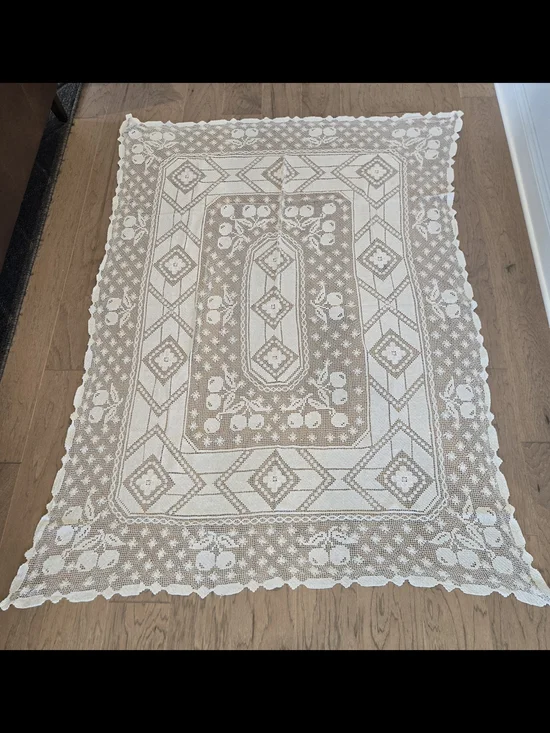 Handmade Cream Crochet Lace Table Cloth 50x70 - Elegant Floral Pattern