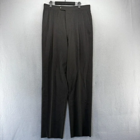 Vintage Sansabelt Dress Pants men's 34 Gray Trousers Unhemmed Raw Pleated NEW
