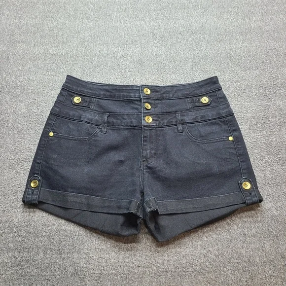 Refuge Denim‎ Shorts Womens 10 Black Excellent High Waist Triple Button Cuffed