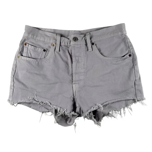 Levi's 501 Shorts Womens 30 Purple Denim High Rise Cutoff Button Fly Raw Hem