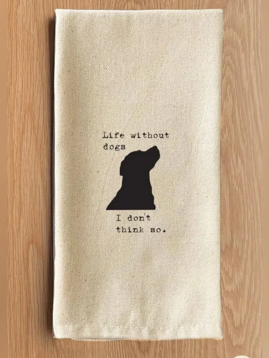New! Dog Silhouette Tea Towel - Cream with Black Print
