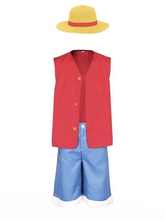 Monkey D Luffy Red Vest and Blue Shorts Costume with Yellow Hat Costume