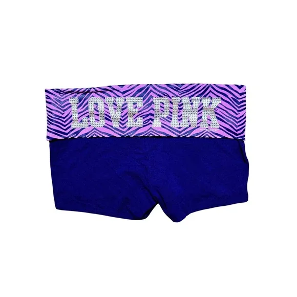 Victoria's Secret Pink Yoga Shorts Purple Zebra Bling Logo Foldover shorts