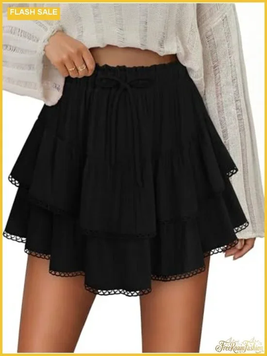Ruffle Skort Women Country Concert Outfit Flowy Shorts Double Layer High Waist