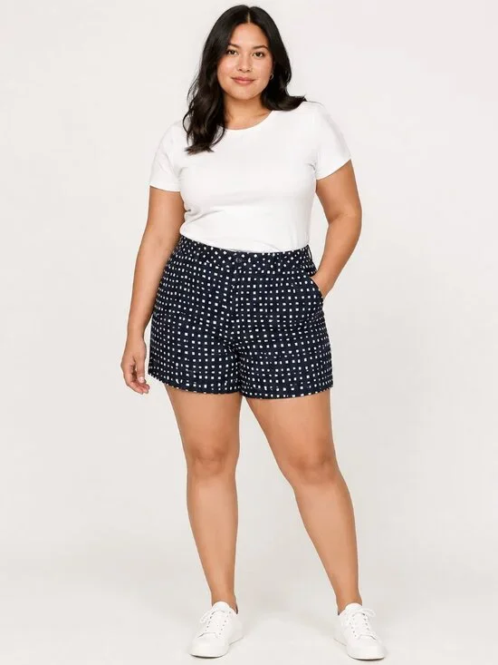 Tommy Hilfiger Women’s Size 16 Navy White Geometric Print Cotton Shorts Preppy