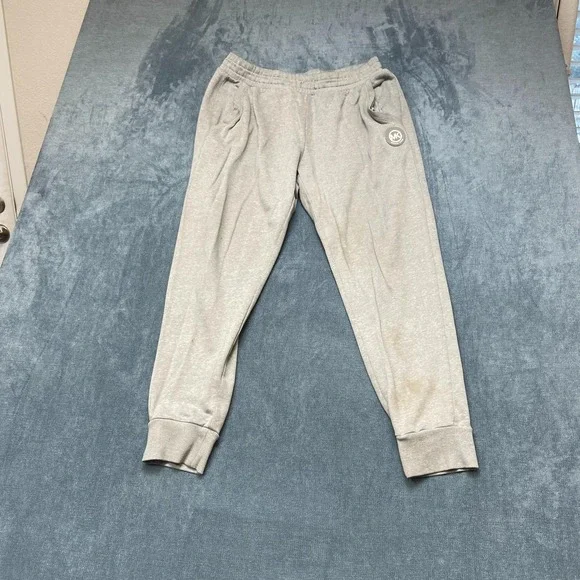 Michael Kors Sweatpants Mens Large Heather Gray Fleece Lined Logo Tapered Leg