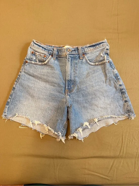 Abercrombie & Fitch Light Blue Raw-Hem High-Rise Denim Shorts