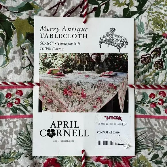 NWT April Cornell tablecloth in Merry Antique pattern 100% cotton cottage chic