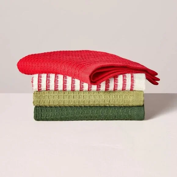 4pk Waffled Cotton Christmas Dishcloth Set Hearth & Hand Magnolia Christmas 2024