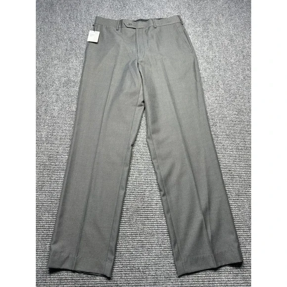 Stafford Pants Mens 34x32 Gray‎ Classic Fit Flat Front Micro Twill Performance