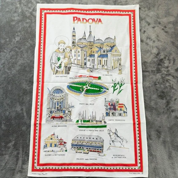 Padova Italy Souvenir Tea Towel 100% Cotton Italian Landmarks Travel‎