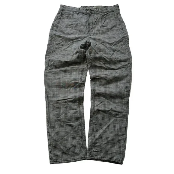 American Eagle Men's Grey Plaid Straight Leg Pants Pockets Classic Y2K Size W32