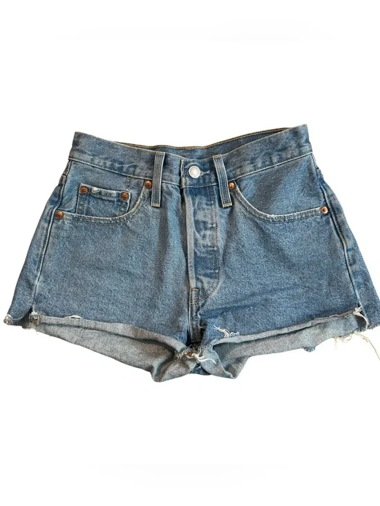 Levis 501 Denim Shorts Medium Blue Wash Womens 24 High Rise