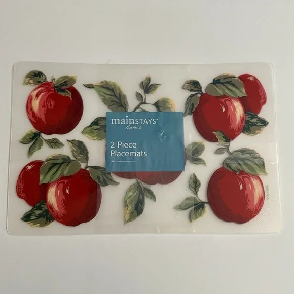 Vintage Apple Placemats Set of 2 Clear Plastic Y2K‎ Aesthetic Kitchen Decor