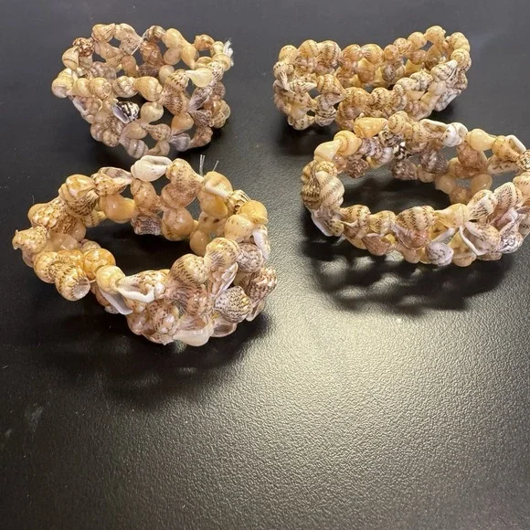 Set Of 4 Tiny Strung Sea‎ Shell Napkin Rings Vintage