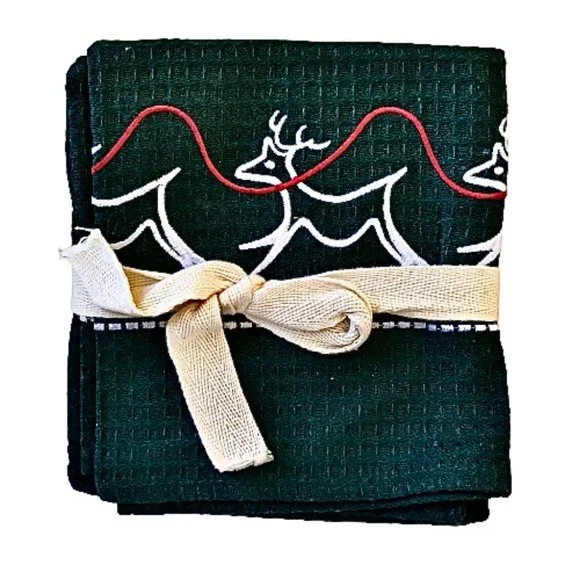 Christmas Reindeer Kitchen Tea Towels Embroidery 2