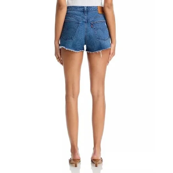 Levis 501 Original High Rise Cutoff Denim Jean Shorts Blue Distressed Size 31