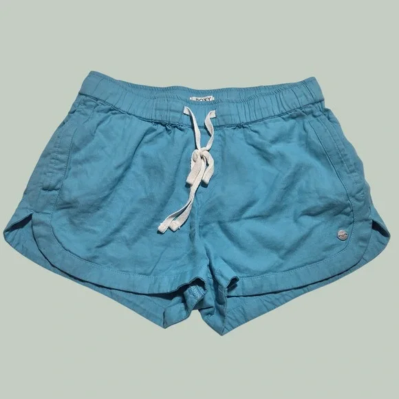 Roxy Womens Y2K Mini Shorts Turquoise Blue Elastic Waist Drawstring Size XS/6
