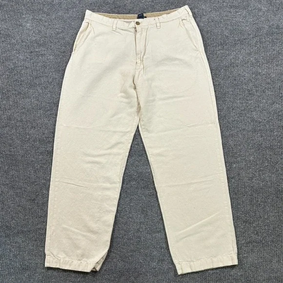 IZOD Mens Chino Pants Size 36x32 Beige‎ Cotton Linen Flat Front Mid Rise