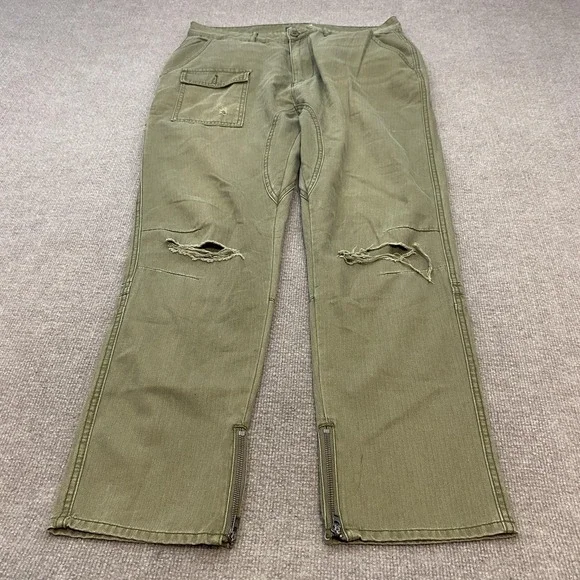 Lifted‎ Research Group Pants Mens 36x30 Green Cargo Ankle Zip Herringbone Grunge