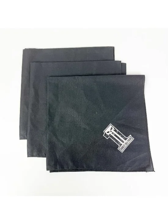 Harley-Davidson Dark Custom Logo Black Bandana Napkin 2004 Cotton 22x22 set of 3