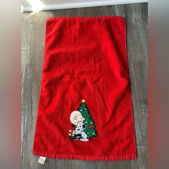 VTG Peanuts Character Charlie Brown Christmas Dish Towel Red Green Medium EUC