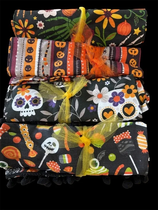 Halloween Dish Towel Lot of 4 Cotton NWT