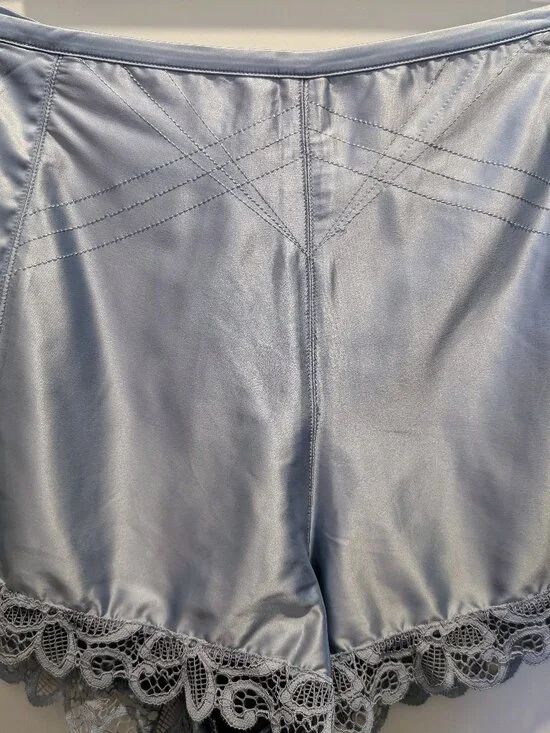 Palindrome Icy-Blue Satin High-Waisted Shorts with Lace Trim Size Medium