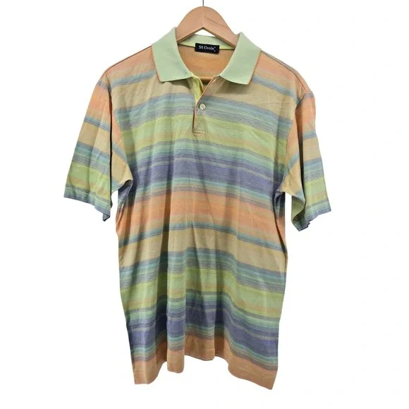 St. Croix Polo Shirt‎ Mens M Multi-color Striped Mercerized Cotton Short Sleeve