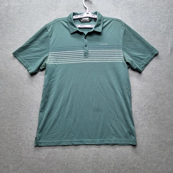 Travismathew Men Polo L Teal Brand‎ Signature Embroidery Striped Logo Button