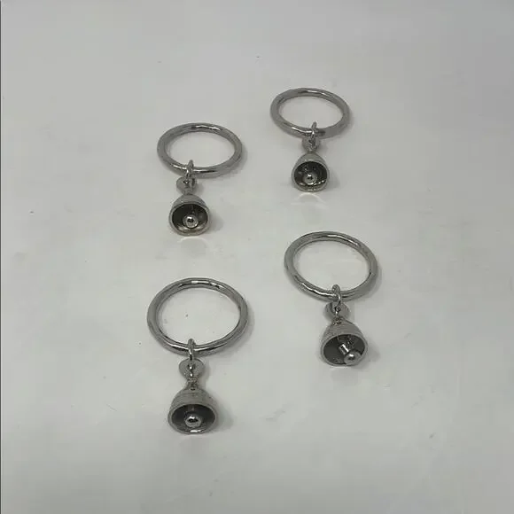 Rare Vintage Crate & Barrel Christmas Silver Bell Napkin Rings - Set of 4