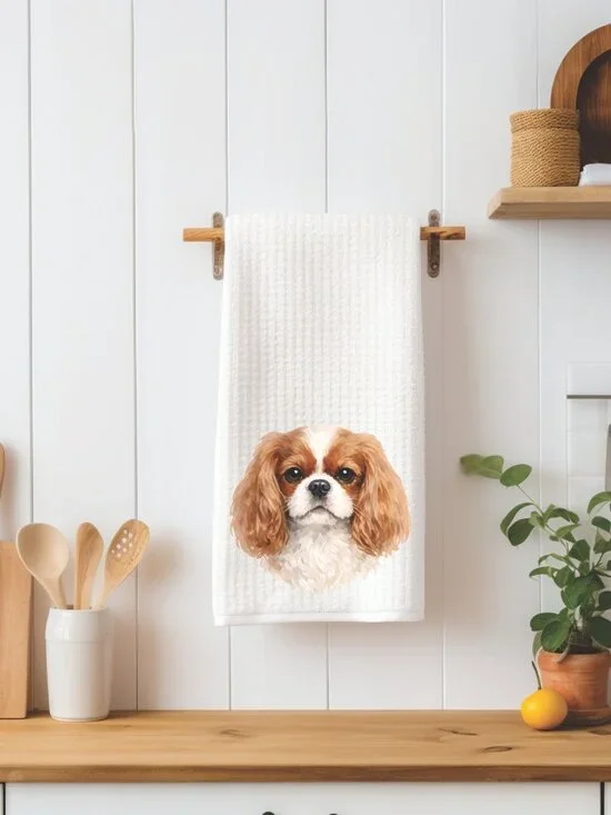 English Toy Spaniel Dog Waffle Weave Decorative Kitchen Tea Towel