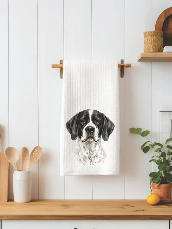 Black & White English Pointer Dog Waffle Weave Decorative Kitchen Tea Towel