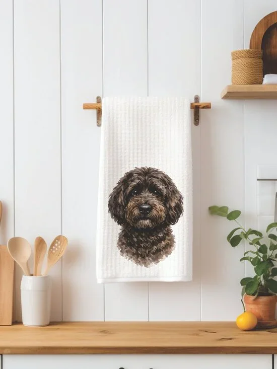 Doodle Dog Waffle Weave Decorative Kitchen Tea Towel