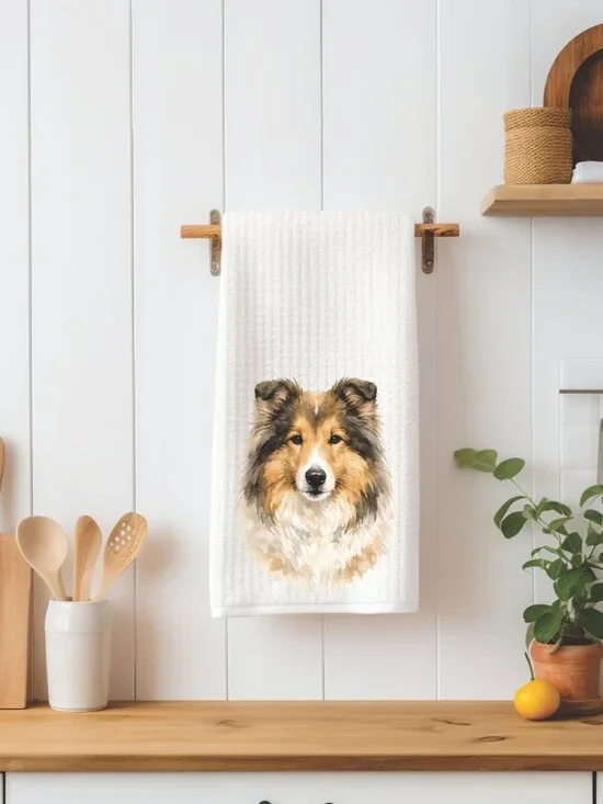 Collie Dog Waffle Weave Decorative Kitchen Tea Towel