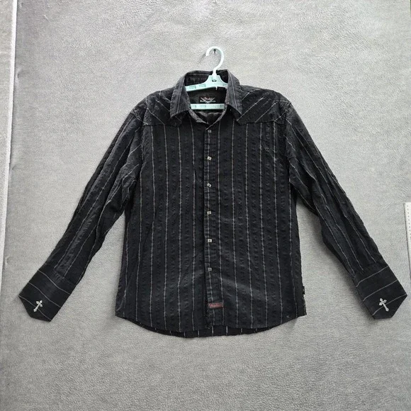 VINTAGE Fender‎ By Rock & Roll Religion Men Button Up Shirt L Cross Grunge Y2K