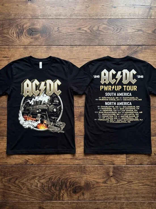 AC/DC PWR UP Tour 2026 Rock Train Graphic Concert T-Shirt Front Back Tee